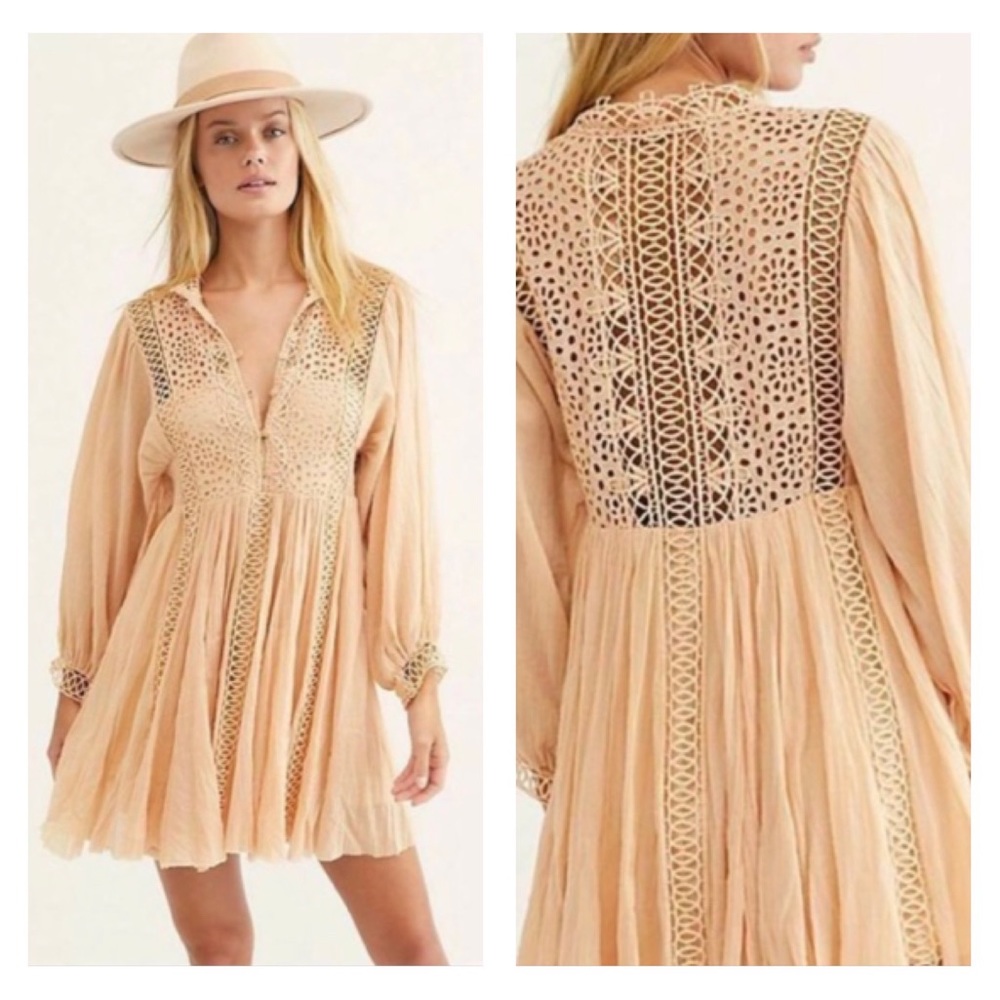 Free People Karma Lace Long Sleeve Mini Dress
